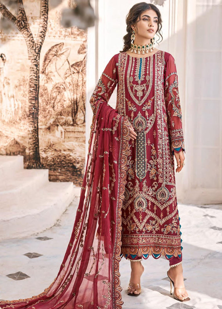 Eshaal By Emaan Adeel Embroidered Chiffon Suits Unstitched 3 Piece EA23E ESH-08 - Luxury Collection