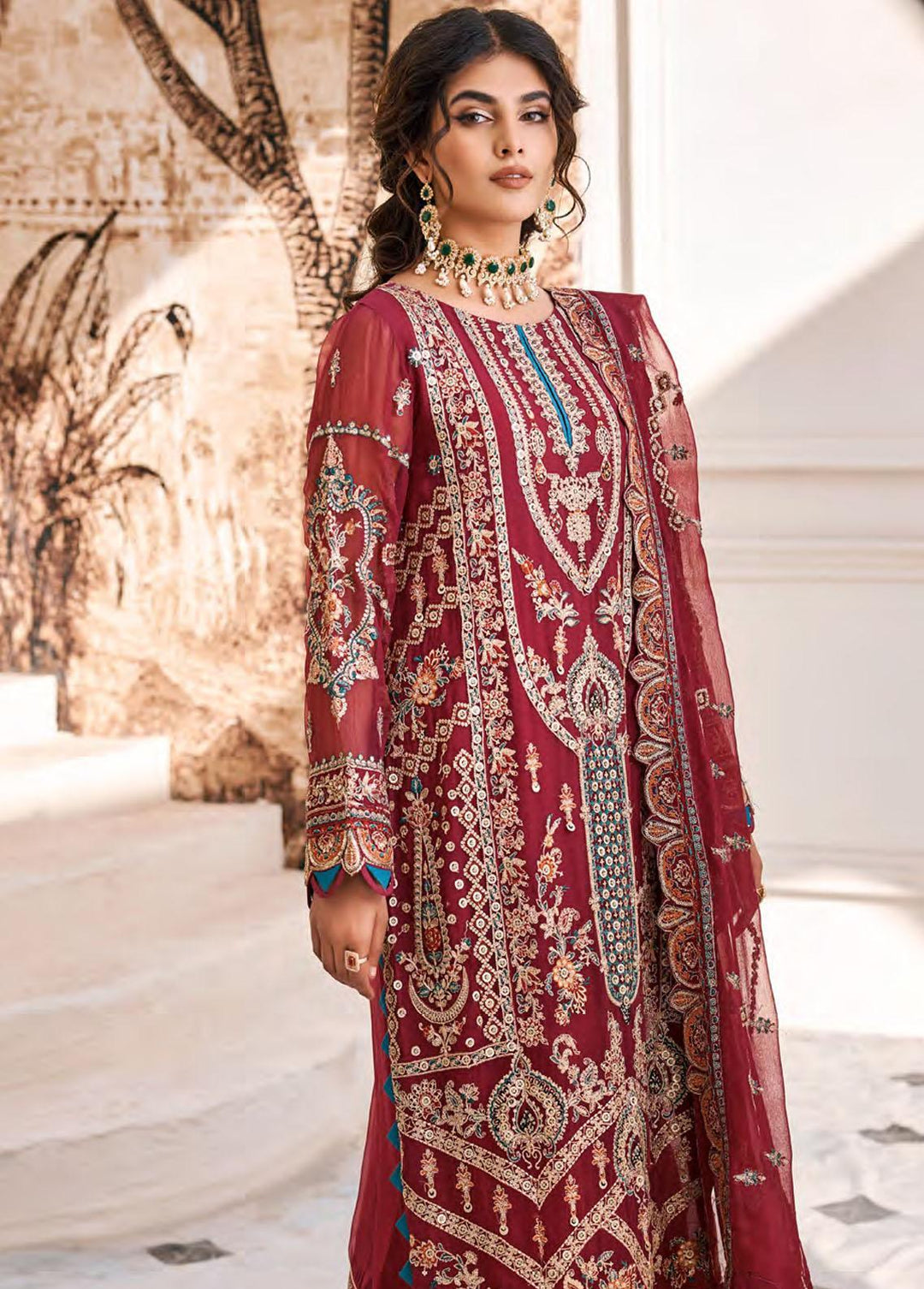 Eshaal By Emaan Adeel Embroidered Chiffon Suits Unstitched 3 Piece EA23E ESH-08 - Luxury Collection