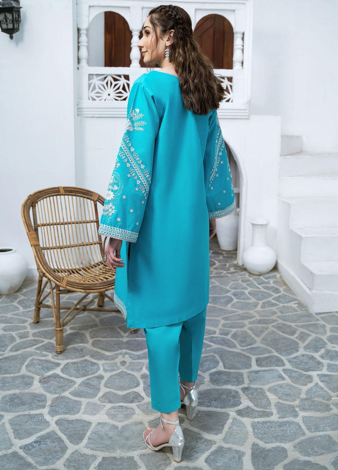 Esra Fashion Casual Pret Embroidered Lawn Kurtis D-02 SKY BLUE