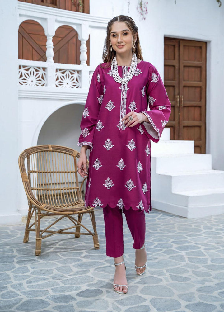 Esra Fashion Casual Pret Embroidered Lawn Kurtis D-05 PURPLE