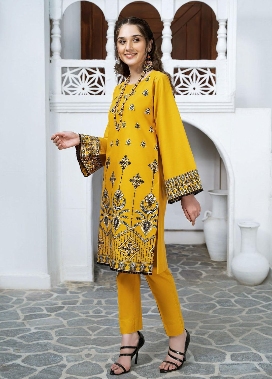 Esra Fashion Casual Pret Embroidered Lawn Kurtis D-07 YELLOW