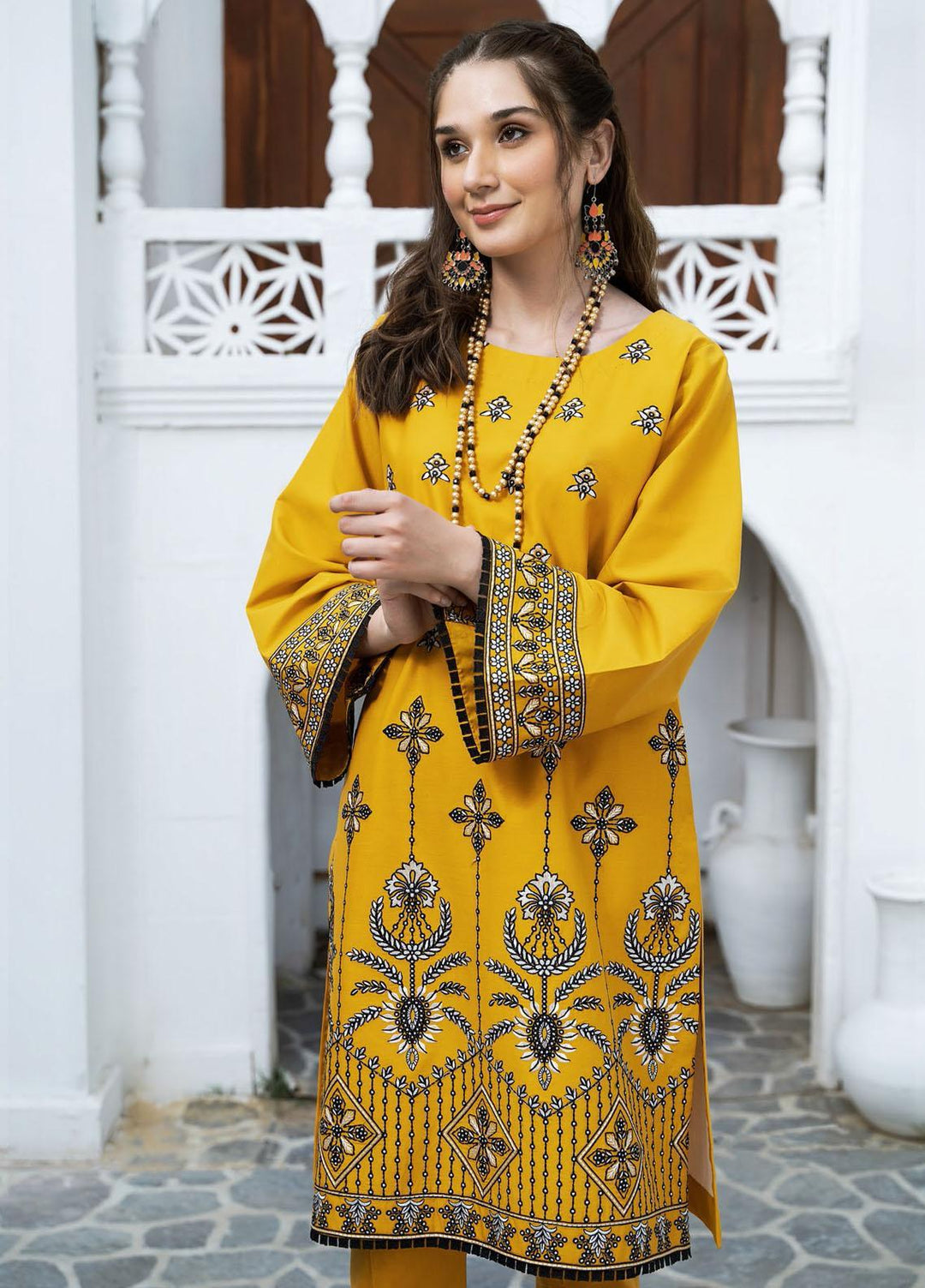 Esra Fashion Casual Pret Embroidered Lawn Kurtis D-07 YELLOW