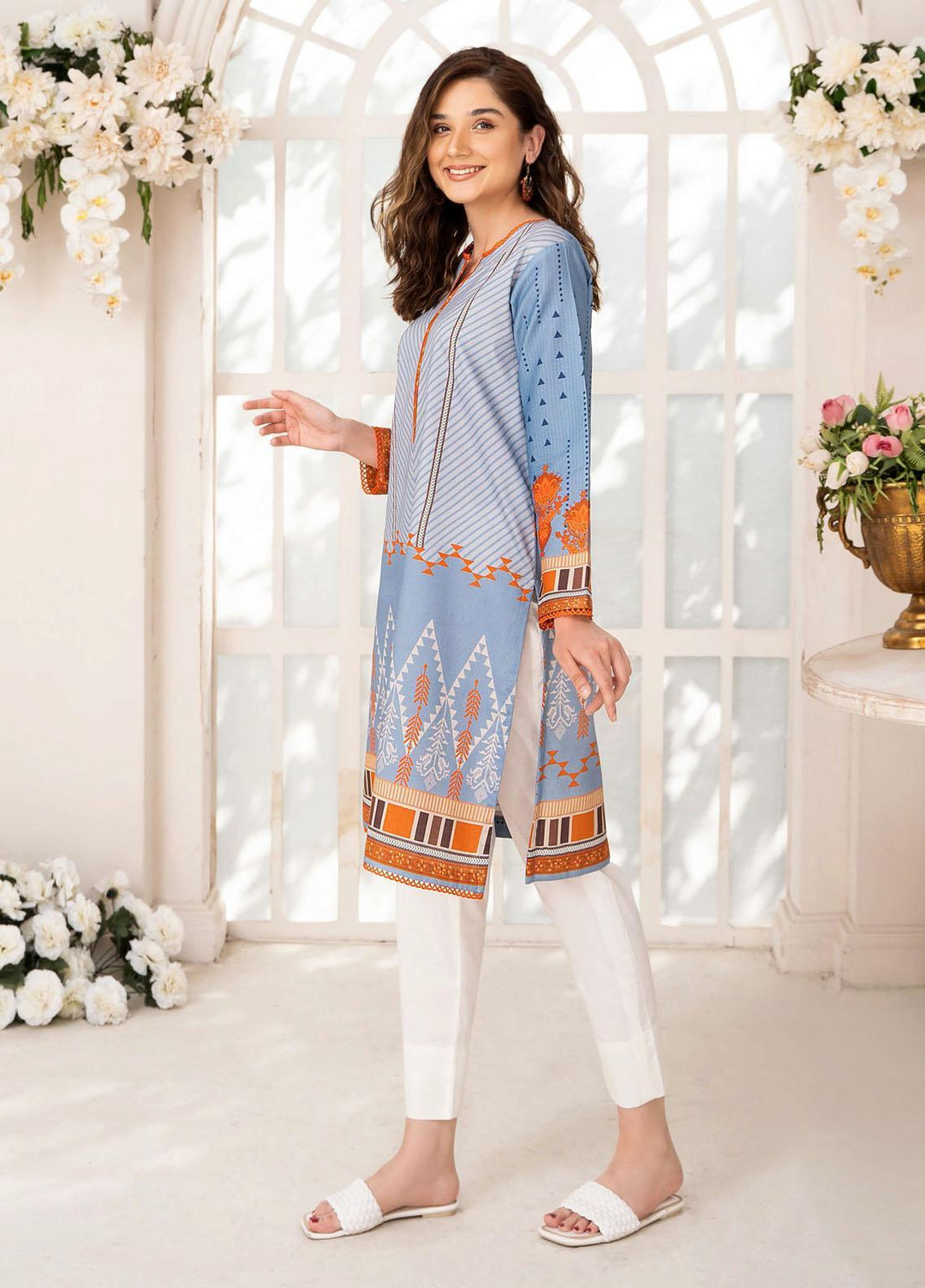 Esra Fashion Casual Pret  Lawn Shirt D-03 Light Blue