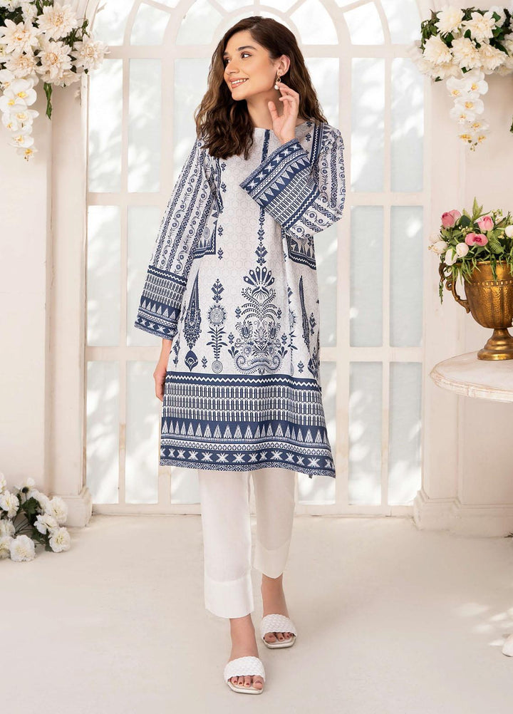 Esra Fashion Casual Pret  Lawn Shirt D-05 White & Blue