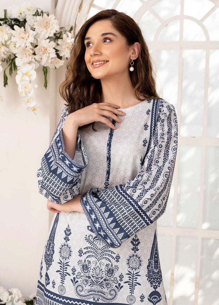 Esra Fashion Casual Pret  Lawn Shirt D-05 White & Blue