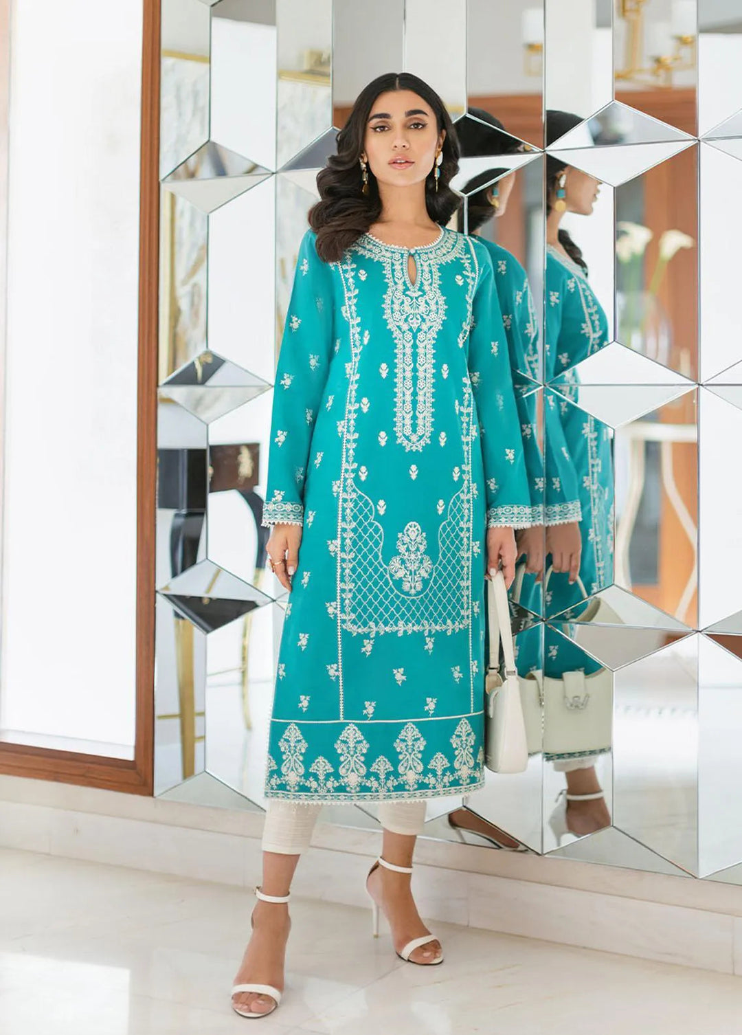 Essential By Asim Jofa Embroidered Cambric Kurti Unstitched AJ23EE AJPE-02 - Eid Collection