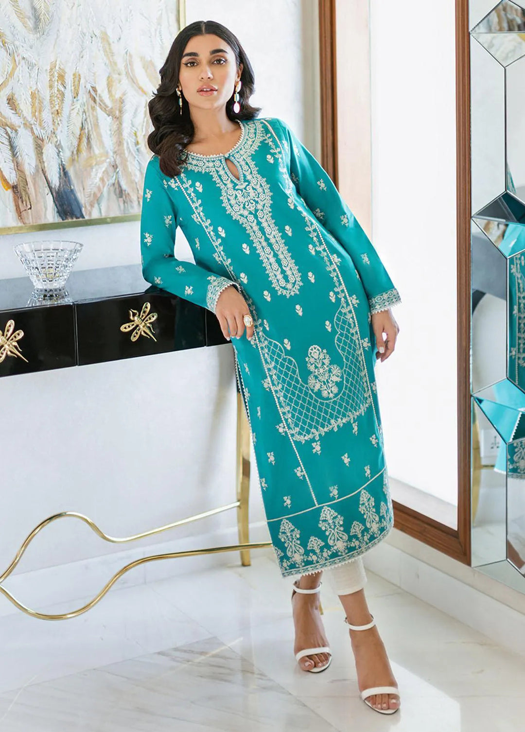 Essential By Asim Jofa Embroidered Cambric Kurti Unstitched AJ23EE AJPE-02 - Eid Collection