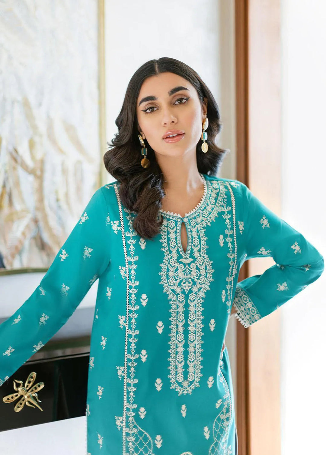 Essential By Asim Jofa Embroidered Cambric Kurti Unstitched AJ23EE AJPE-02 - Eid Collection