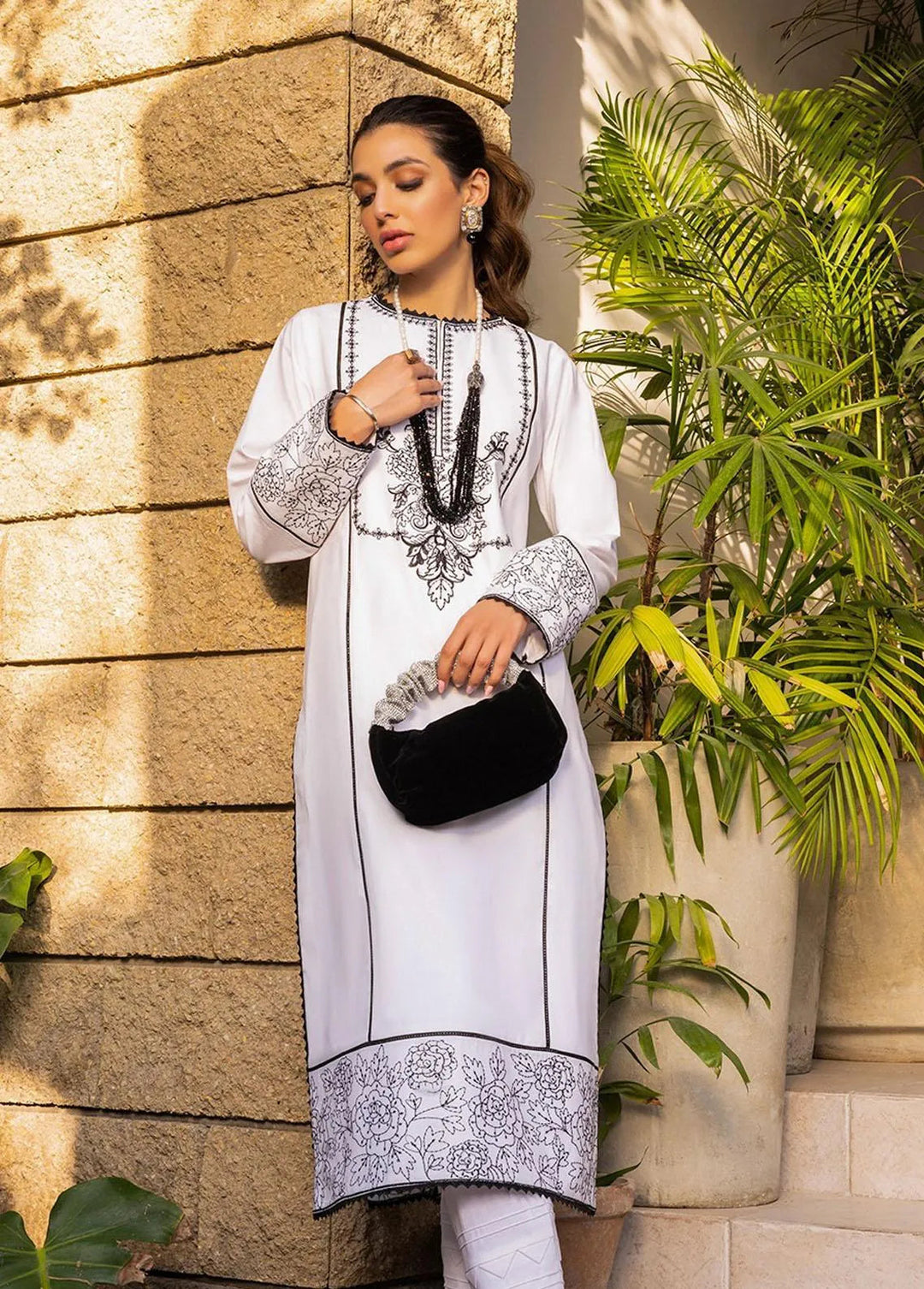 Essential By Asim Jofa Embroidered Cambric Kurti Unstitched AJ23EE AJPE-03 - Eid Collection