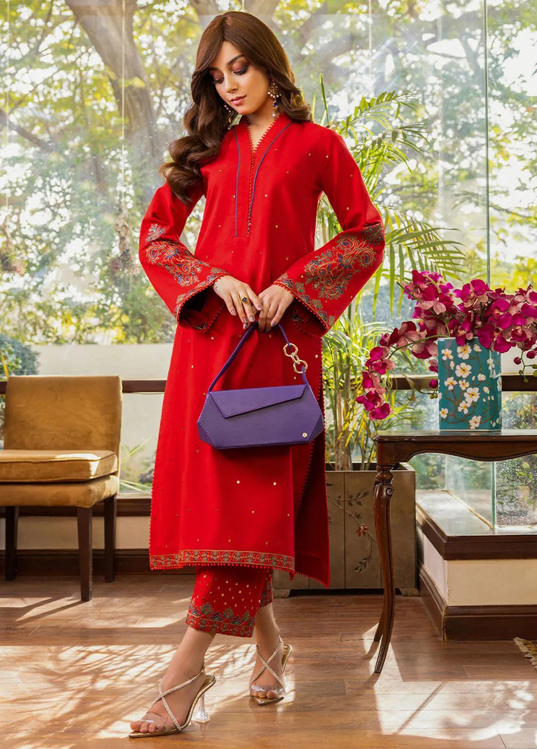 Essential By Asim Jofa Embroidered Cambric Unstitched Suit 2 Piece AJ23EE AJPE-43 - Eid Collection