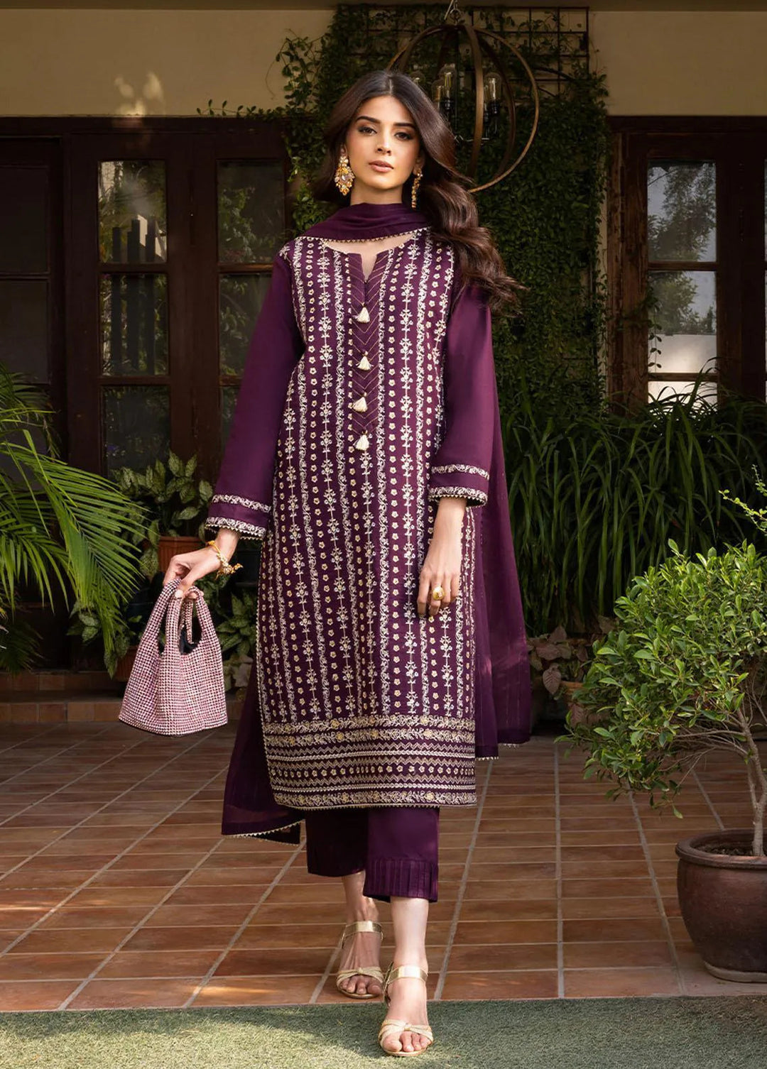 Essential By Asim Jofa Embroidered Cambric Unstitched Suit 3 Piece AJ23EE AJPE-01 - Eid Collection