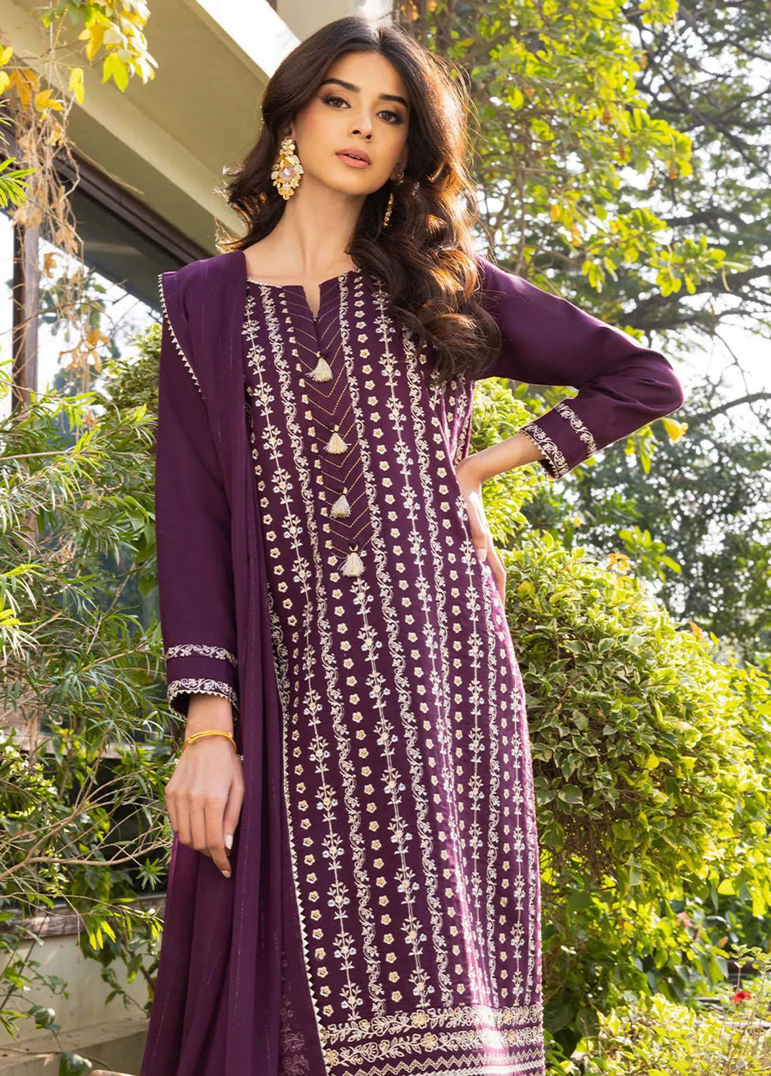 Essential By Asim Jofa Embroidered Cambric Unstitched Suit 3 Piece AJ23EE AJPE-01 - Eid Collection