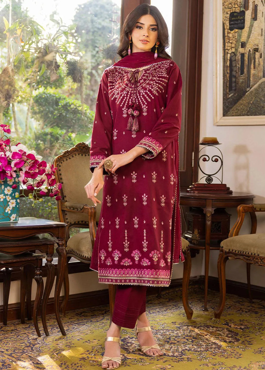 Essential By Asim Jofa Embroidered Cambric Unstitched Suit 3 Piece AJ23EE AJPE-04 - Eid Collection