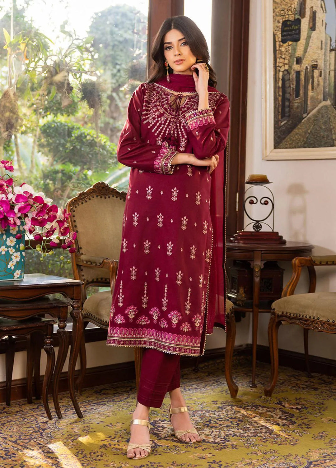 Essential By Asim Jofa Embroidered Cambric Unstitched Suit 3 Piece AJ23EE AJPE-04 - Eid Collection