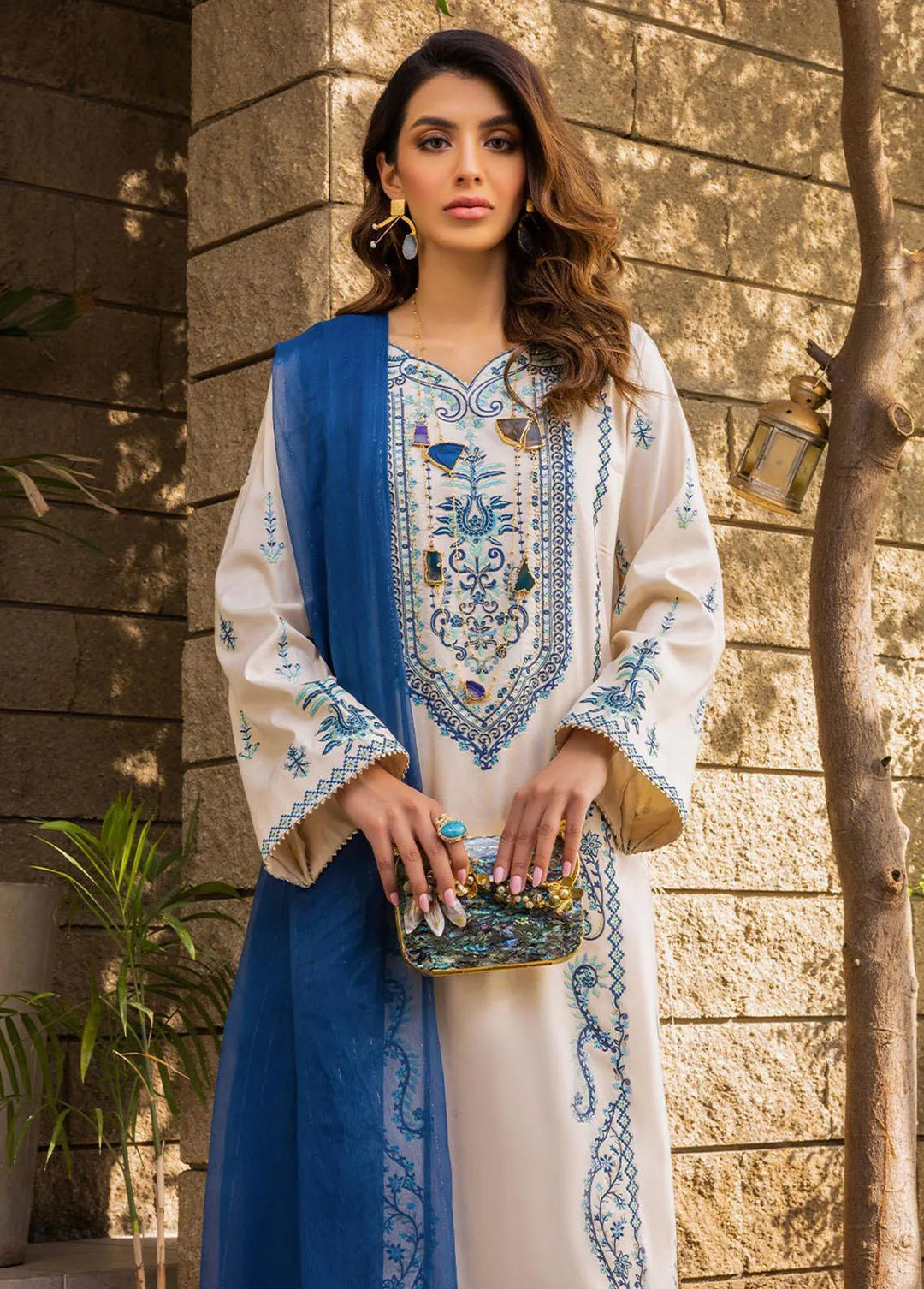 Essential By Asim Jofa Embroidered Cambric Unstitched Suit 3 Piece AJ23EE AJPE-09 - Eid Collection