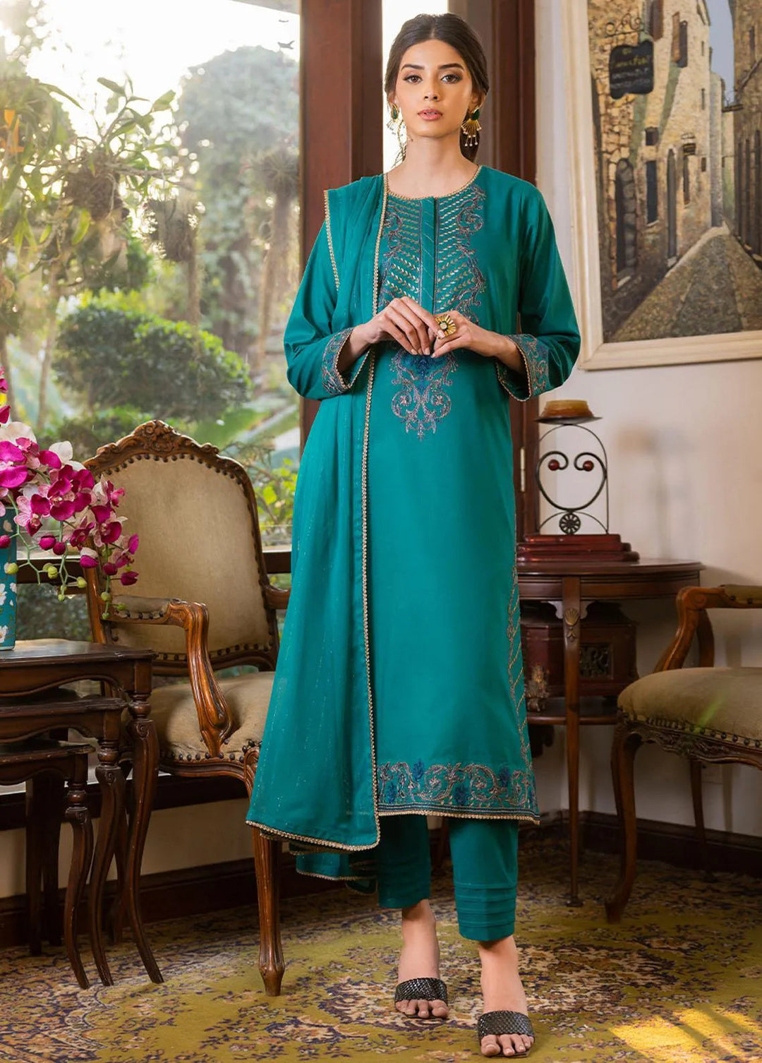 Essential By Asim Jofa Embroidered Cambric Unstitched Suit 3 Piece AJ23EE AJPE-19 - Eid Collection