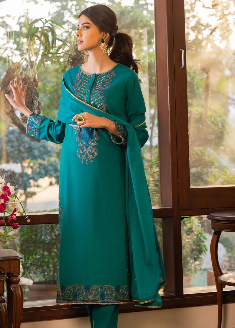 Essential By Asim Jofa Embroidered Cambric Unstitched Suit 3 Piece AJ23EE AJPE-19 - Eid Collection