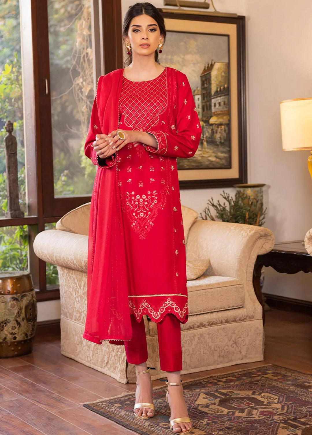 Essential By Asim Jofa Embroidered Cambric Unstitched Suit 3 Piece AJ23EE AJPE-22 - Eid Collection
