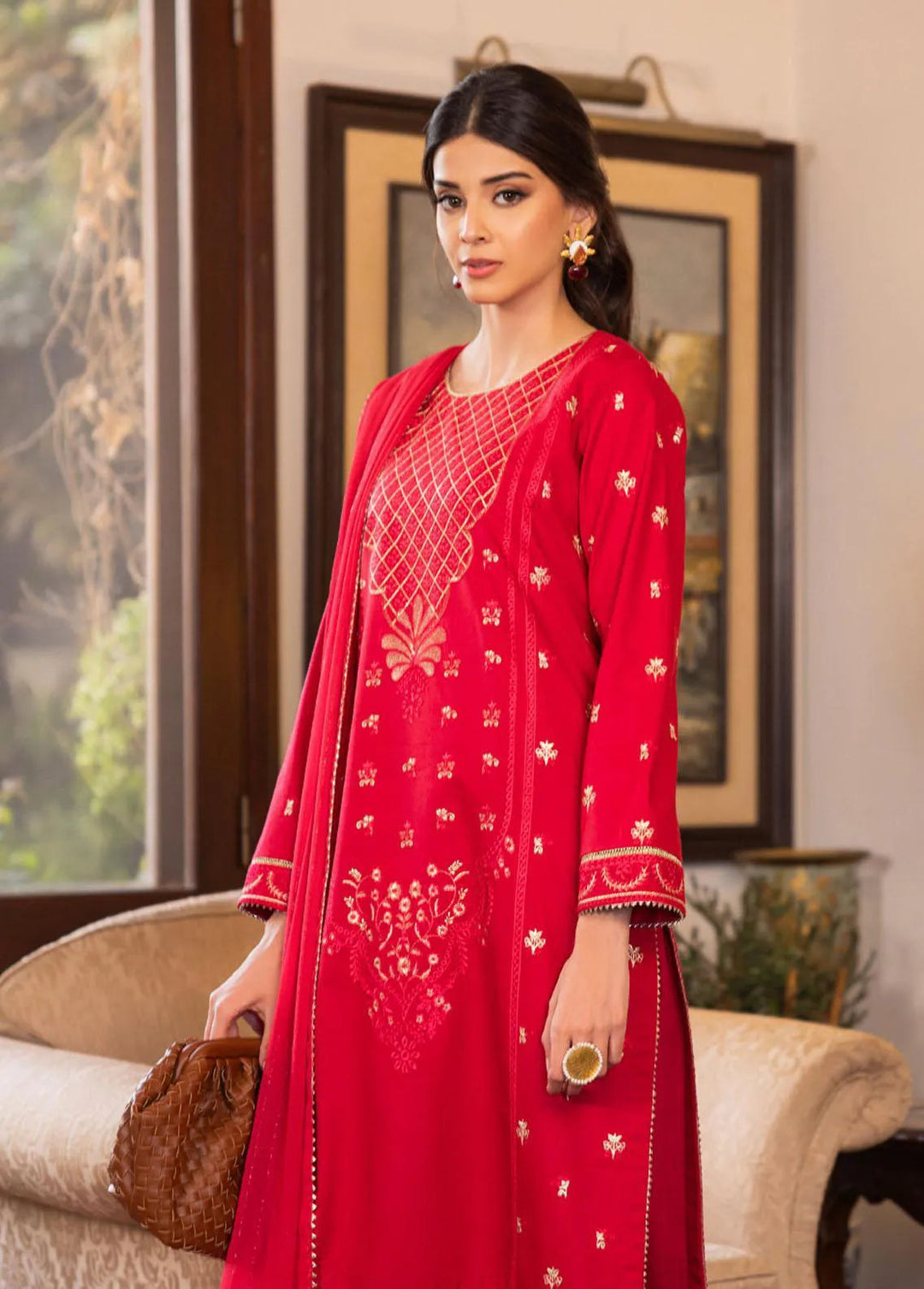 Essential By Asim Jofa Embroidered Cambric Unstitched Suit 3 Piece AJ23EE AJPE-22 - Eid Collection