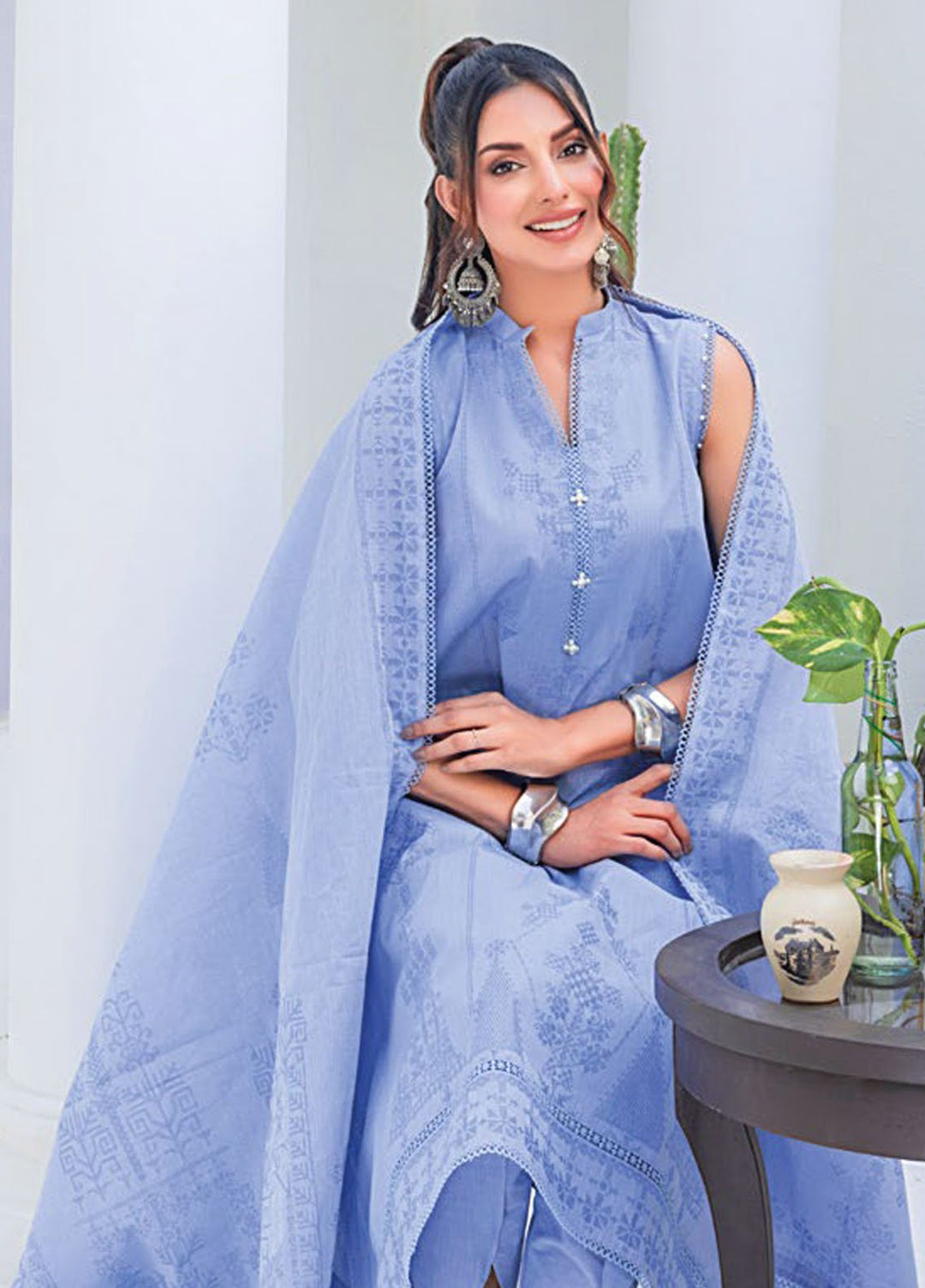 Essential By Gul Ahmed Chambrey Jacquard Suits Unstitched 3 Piece GA24E MJ-42008 - Summer Collection