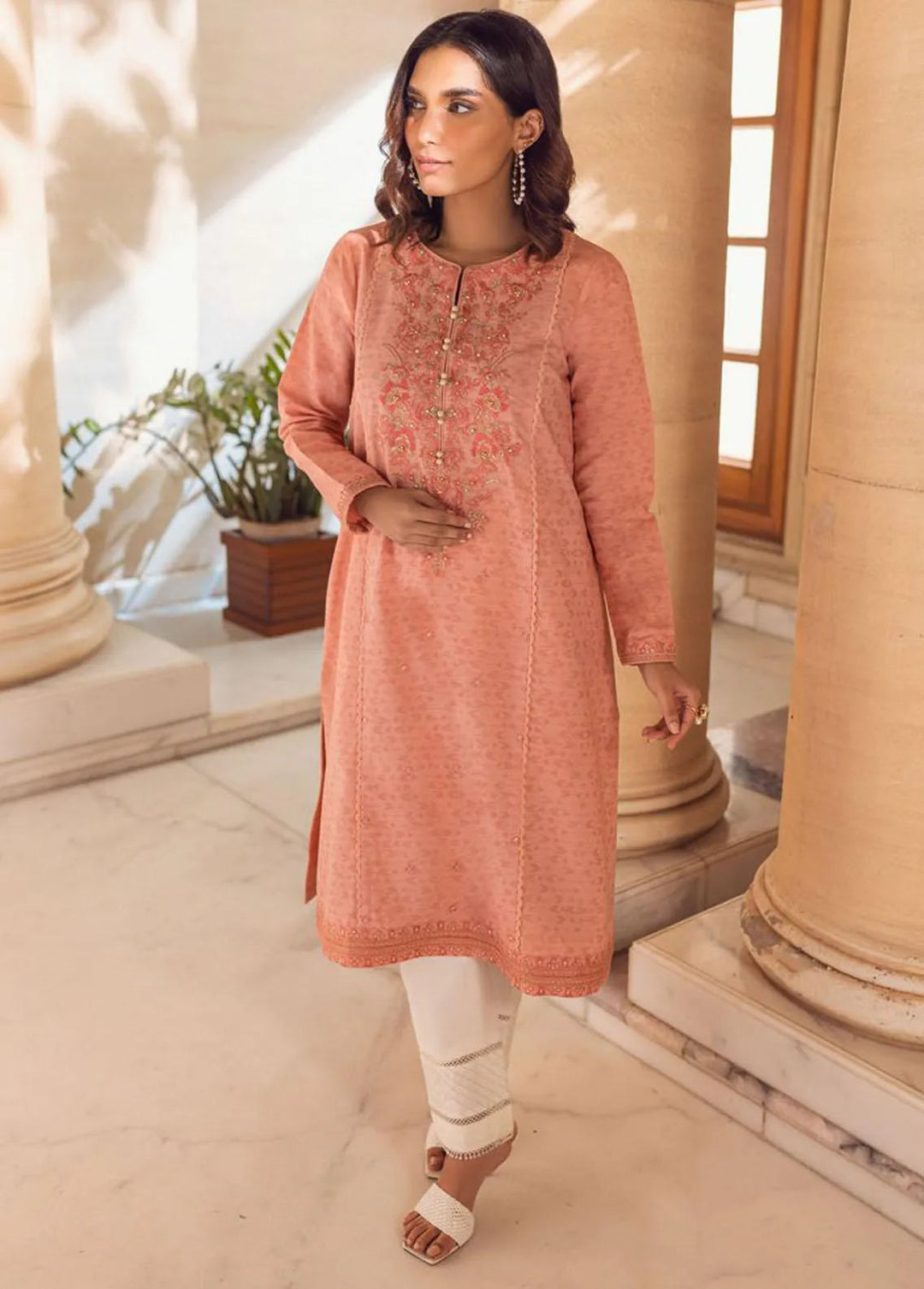 Essential Cambric By Asim Jofa Embroidered Cambric Kurti Unstitched AJ23E AJP-04 - Summer Collection