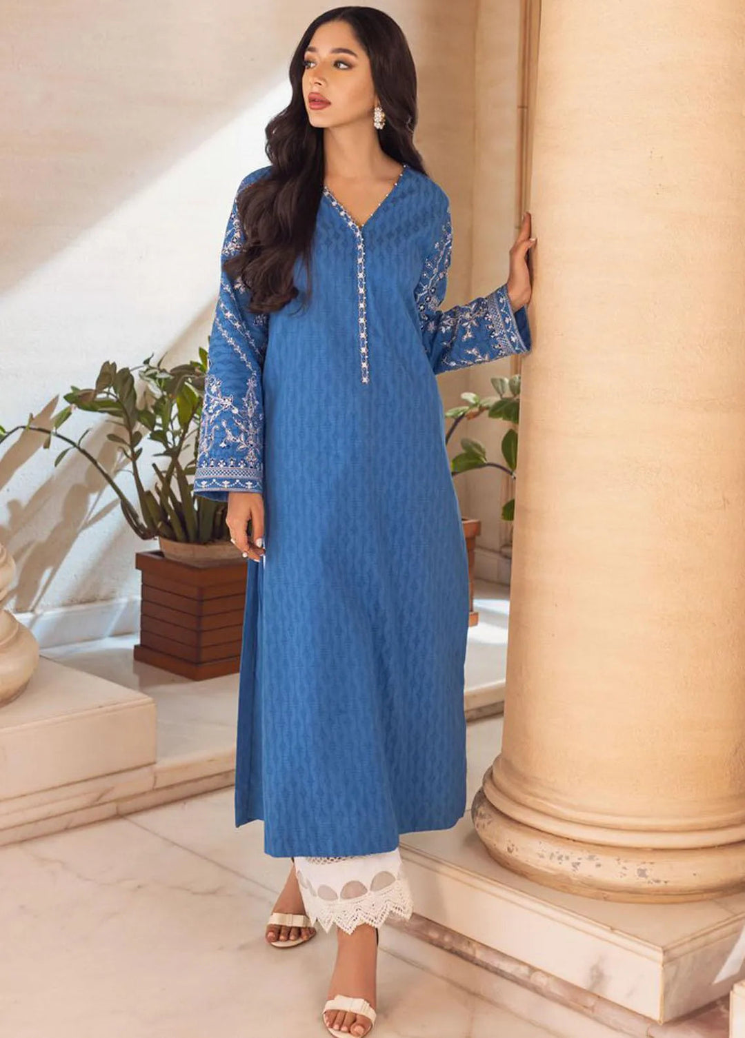 Essential Cambric By Asim Jofa Embroidered Cambric Kurti Unstitched AJ23E AJP-12 - Summer Collection