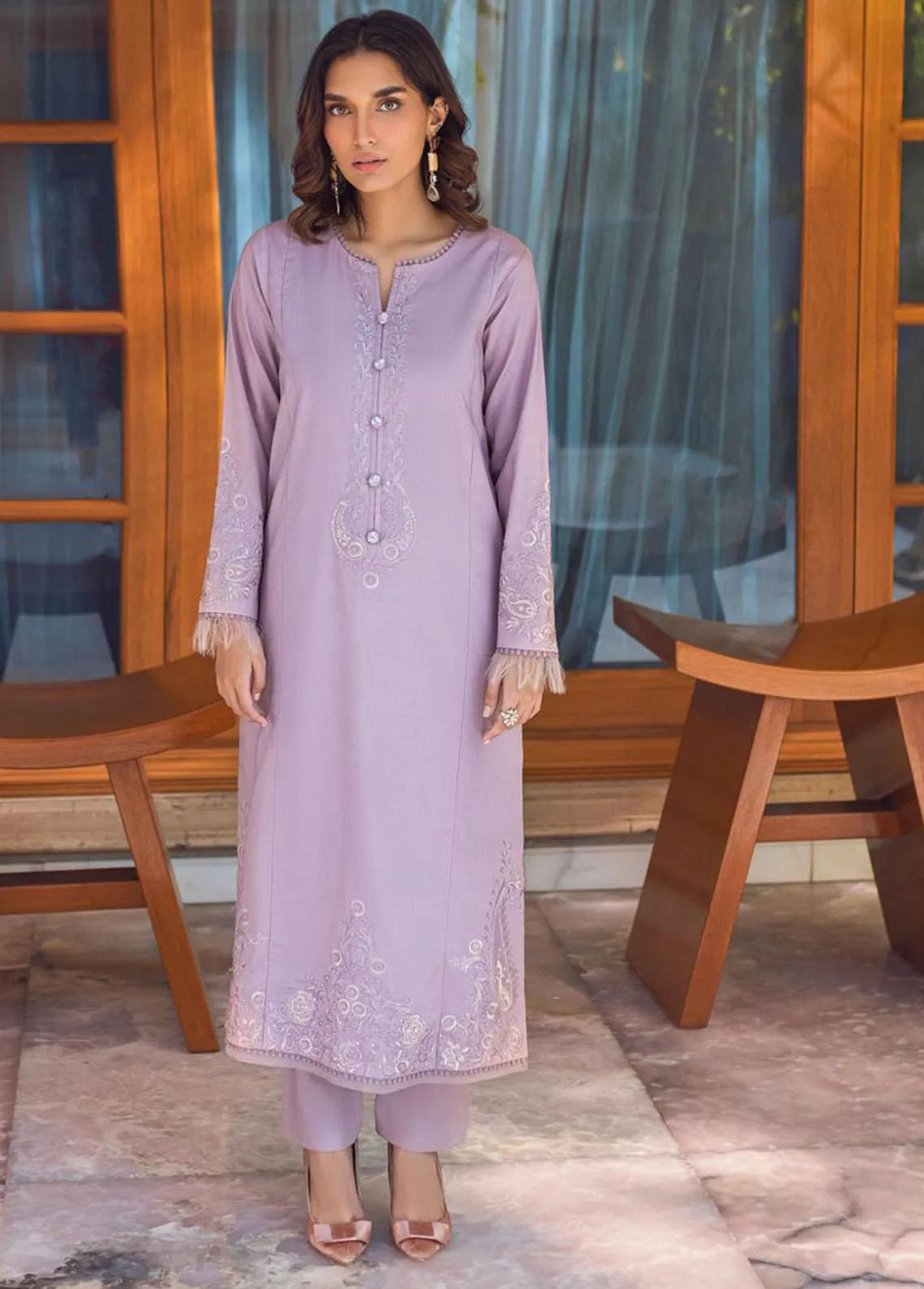 Essential Cambric By Asim Jofa Embroidered Cambric Unstitched Suit 2 Piece AJ23E AJP-08 - Summer Collection