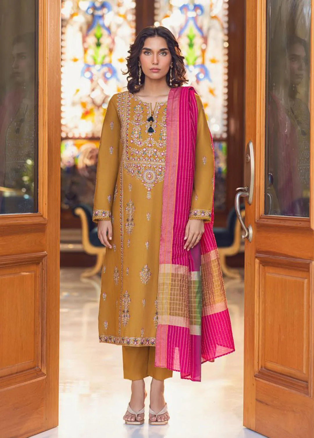 Essential Cambric By Asim Jofa Embroidered Cambric Unstitched Suit 3 Piece AJ23E AJP-01 - Summer Collection