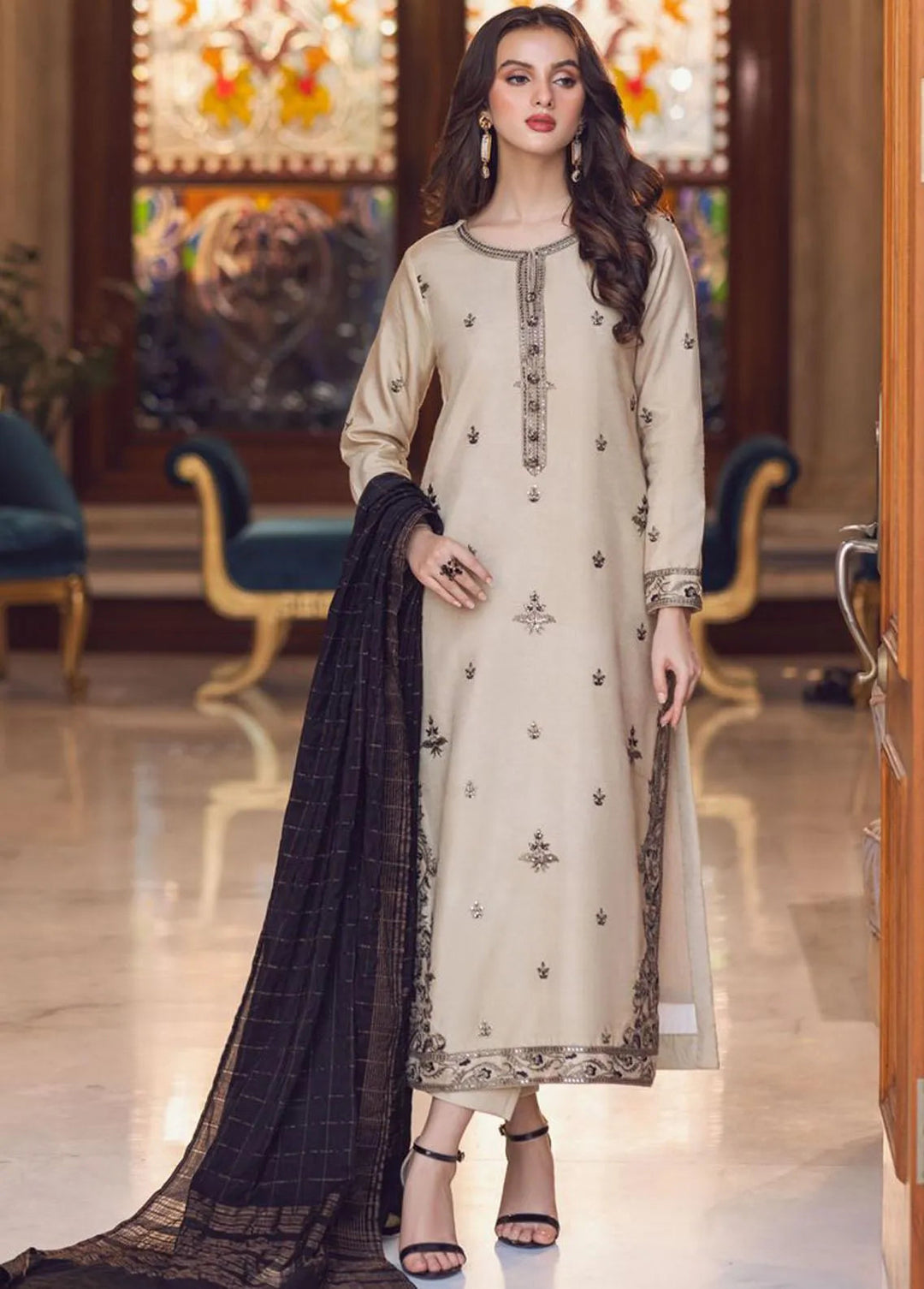 Essential Cambric By Asim Jofa Embroidered Cambric Unstitched Suit 3 Piece AJ23E AJP-13 - Summer Collection