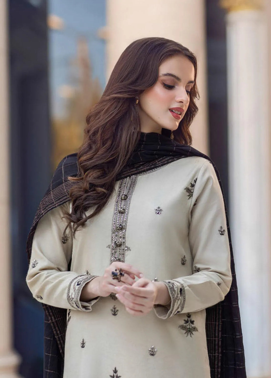 Essential Cambric By Asim Jofa Embroidered Cambric Unstitched Suit 3 Piece AJ23E AJP-13 - Summer Collection