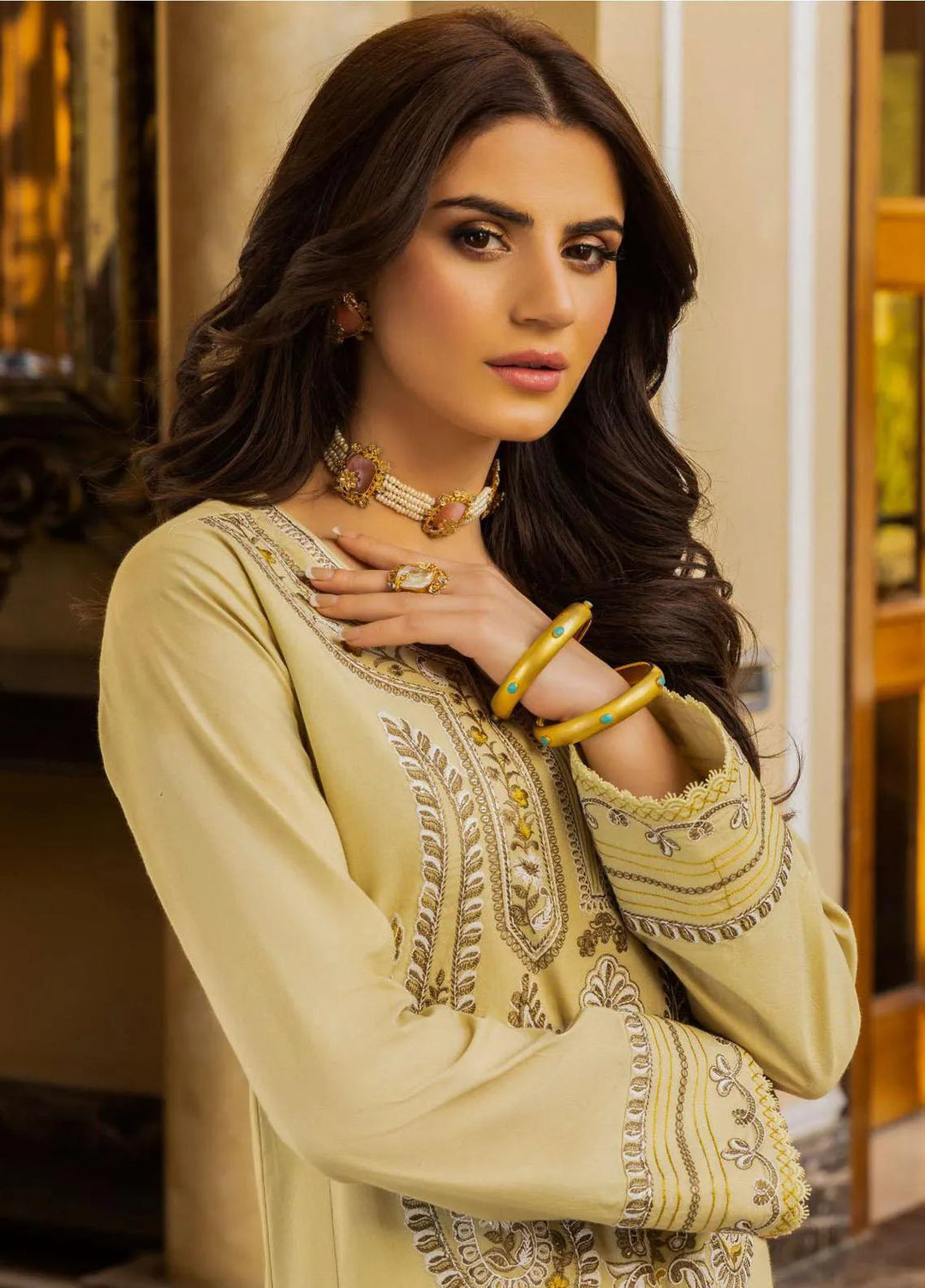 Essentials By Asim Jofa Embroidered Cambric Unstitched Suit 2 Piece AJ23ES AJPE-44 - Eid Collection