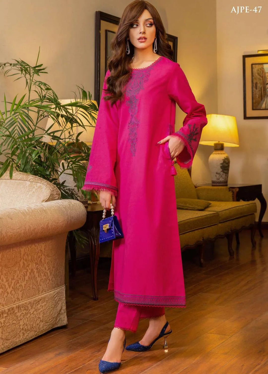 Essentials By Asim Jofa Embroidered Cambric Unstitched Suit 2 Piece AJ23ES AJPE-47 - Eid Collection