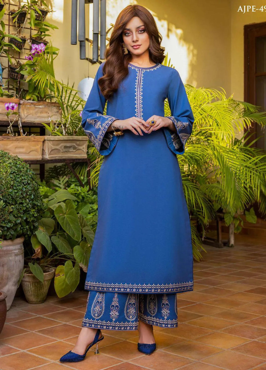 Essentials By Asim Jofa Embroidered Cambric Unstitched Suit 2 Piece AJ23ES AJPE-49 - Eid Collection