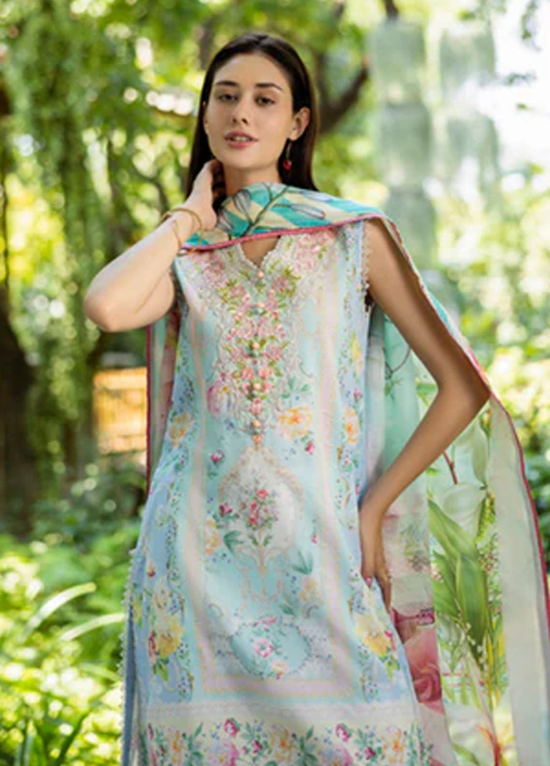 Ethereal Bloom by Roheenaz Embroidered Lawn Suits Unstitched 3 Piece RN25EB RNZ-08 A Mistelle - Summer Collection