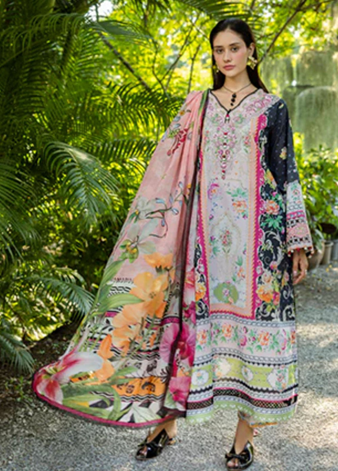 Ethereal Bloom by Roheenaz Embroidered Lawn Suits Unstitched 3 Piece RN25EB RNZ-08 B Nymeria - Summer Collection