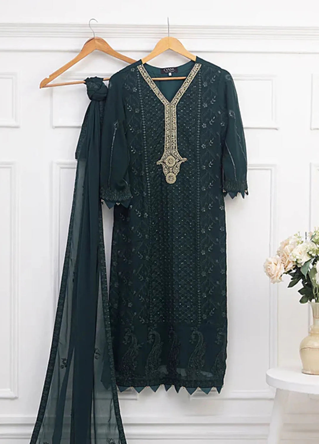 Ethereal Embellished By Cyanic Luxury Pret Embroidered Chiffon 2 Piece Suit Sage