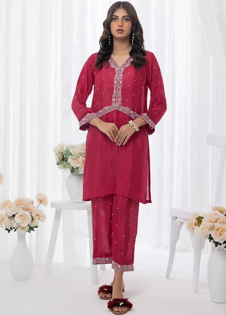 Ethereal Embellished By Cyanic Luxury Pret Embroidered Raw Silk 2 Piece Suit Fuchsia