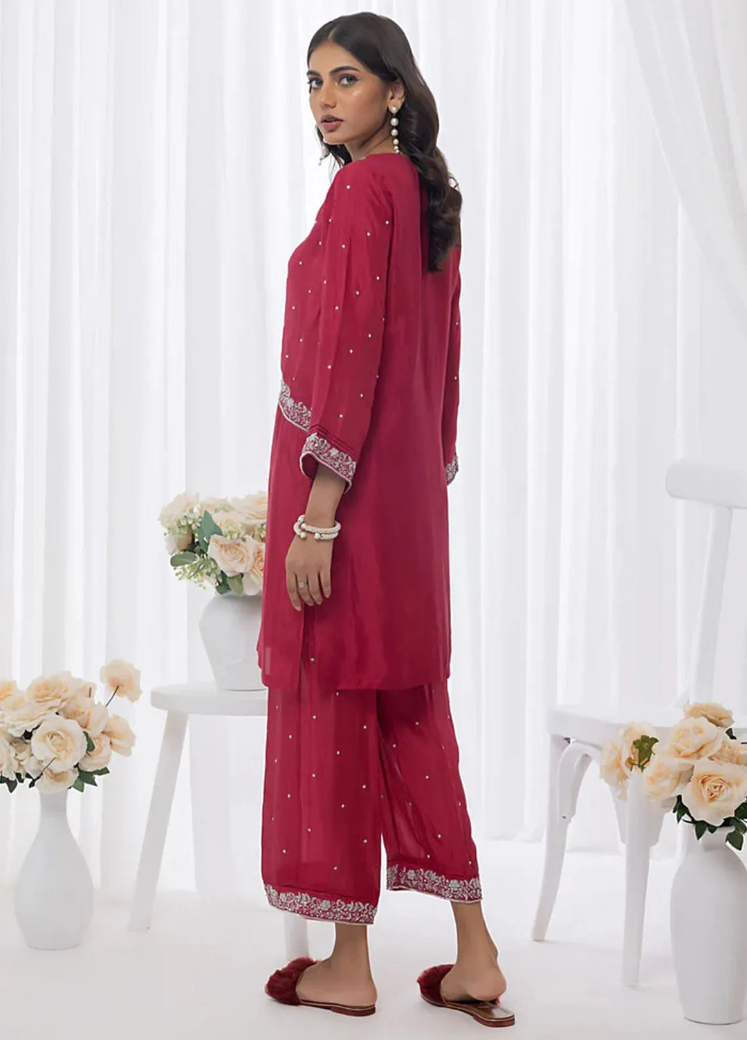 Ethereal Embellished By Cyanic Luxury Pret Embroidered Raw Silk 2 Piece Suit Fuchsia