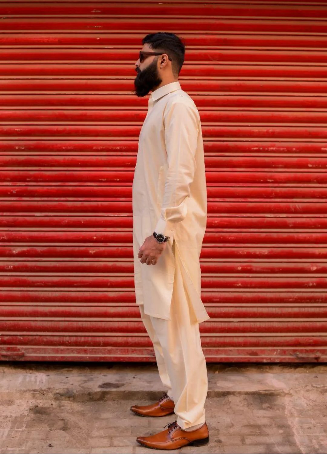 Ethnic Wear by Alif Yay Plain Cotton Suit 2 Piece Cream Kameez Shalwar - Mens Collection