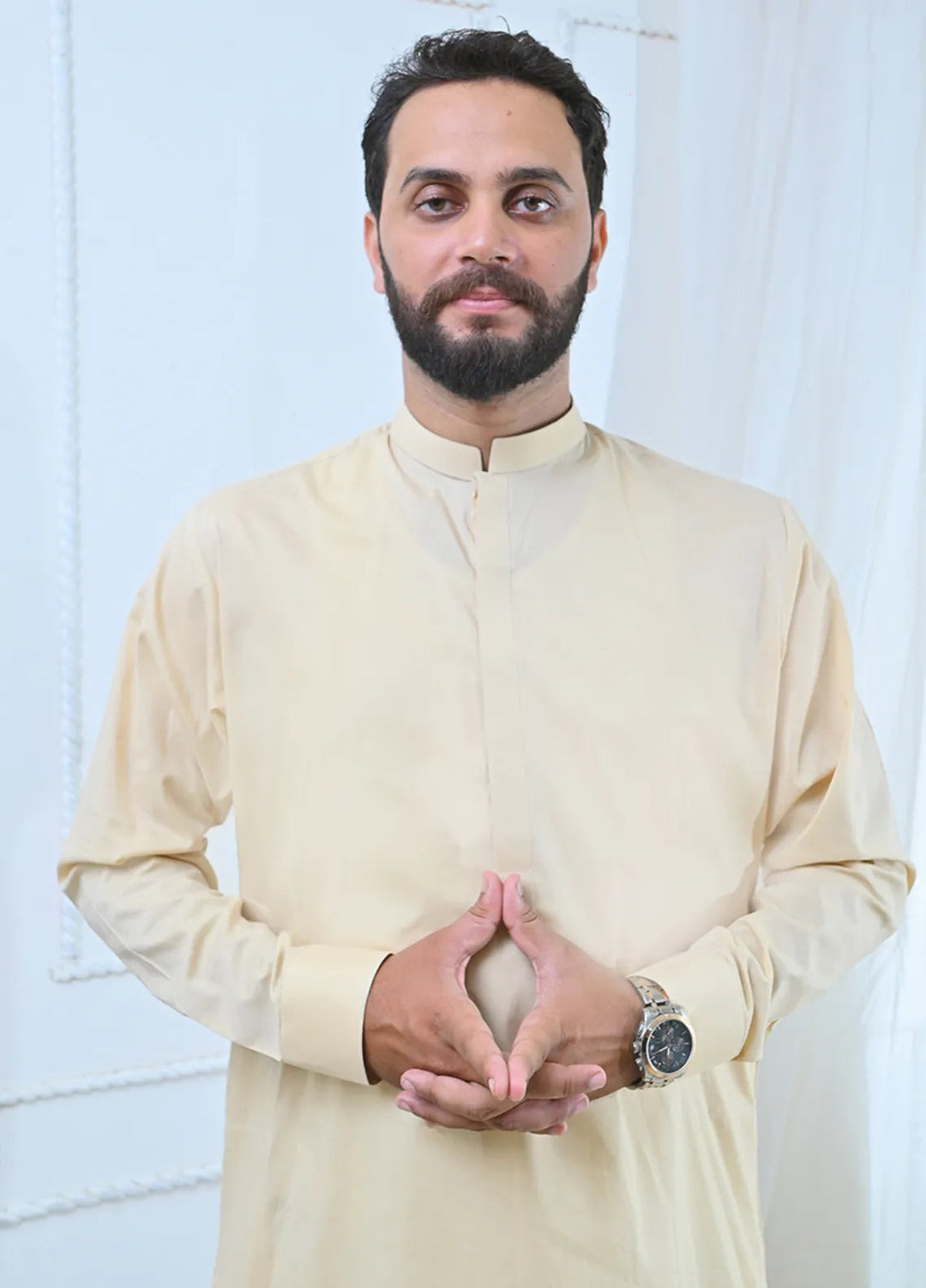 Ethnic Wear by Alif Yay Plain Cotton Suit 2 Piece Cream Kurta and White Pajama - Mens Collection