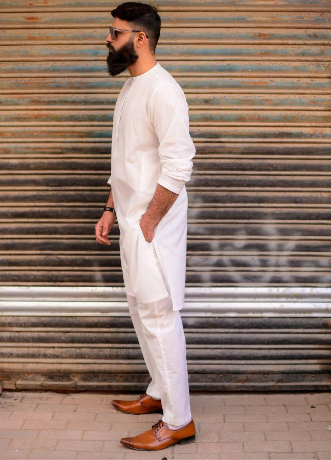 Ethnic Wear by Alif Yay Plain Cotton Suit 2 Piece Offwhite Kurta Pajama - Mens Collection