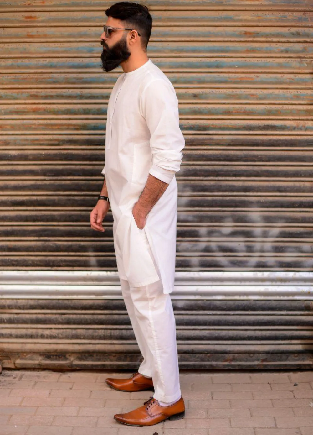 Ethnic Wear by Alif Yay Plain Cotton Suit 2 Piece Offwhite Kurta Pajama - Mens Collection