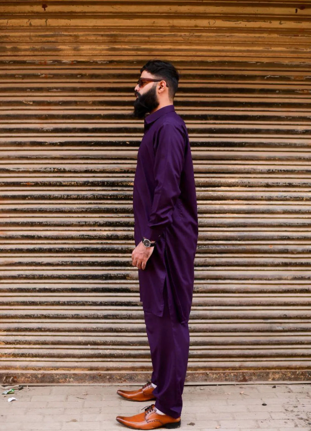 Ethnic Wear by Alif Yay Plain Cotton Suit 2 Piece Purple Kameez Shalwar - Mens Collection