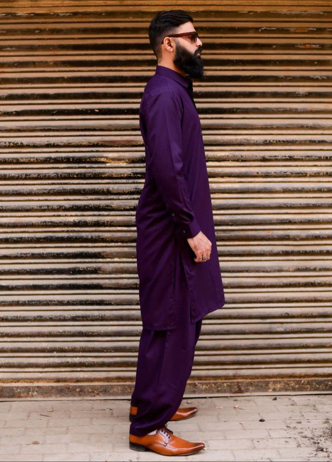 Ethnic Wear by Alif Yay Plain Cotton Suit 2 Piece Purple Kameez Shalwar - Mens Collection