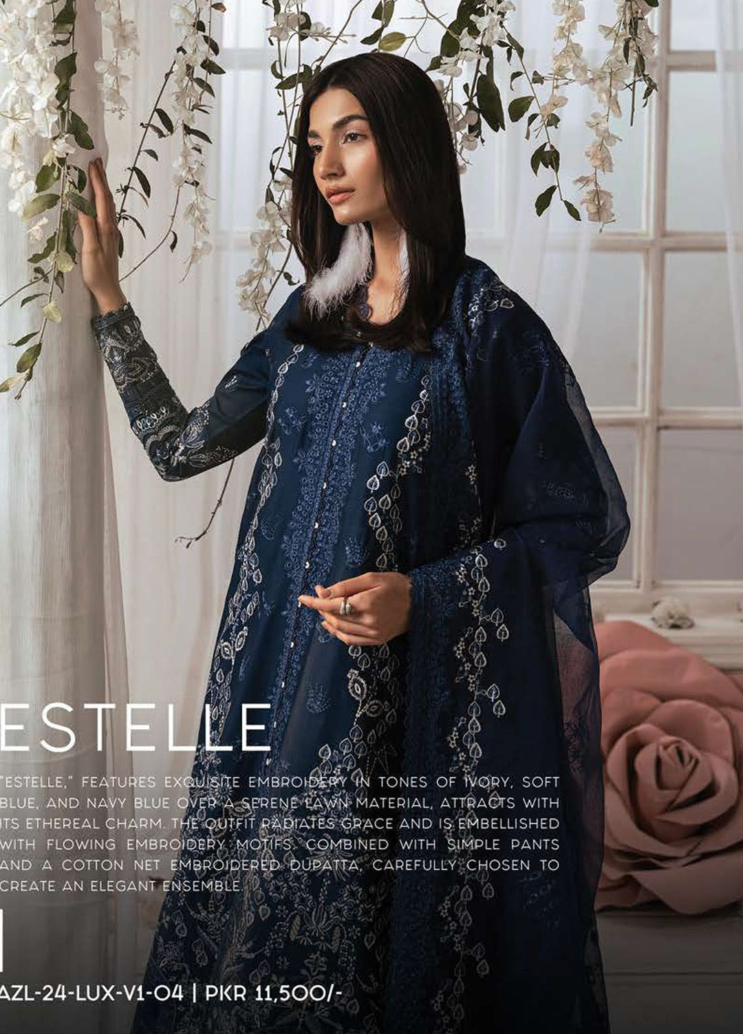 Eudora By Ayzel Embroidered Lawn Suits Unstitched 3 Piece AAF24E D-04 Estelle - Luxury Summer Collection