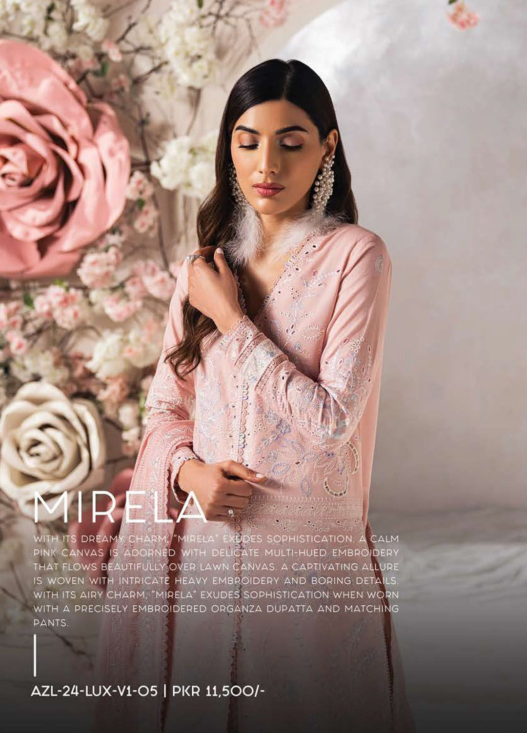 Eudora By Ayzel Embroidered Lawn Suits Unstitched 3 Piece AAF24E D-05 Mirela - Luxury Summer Collection