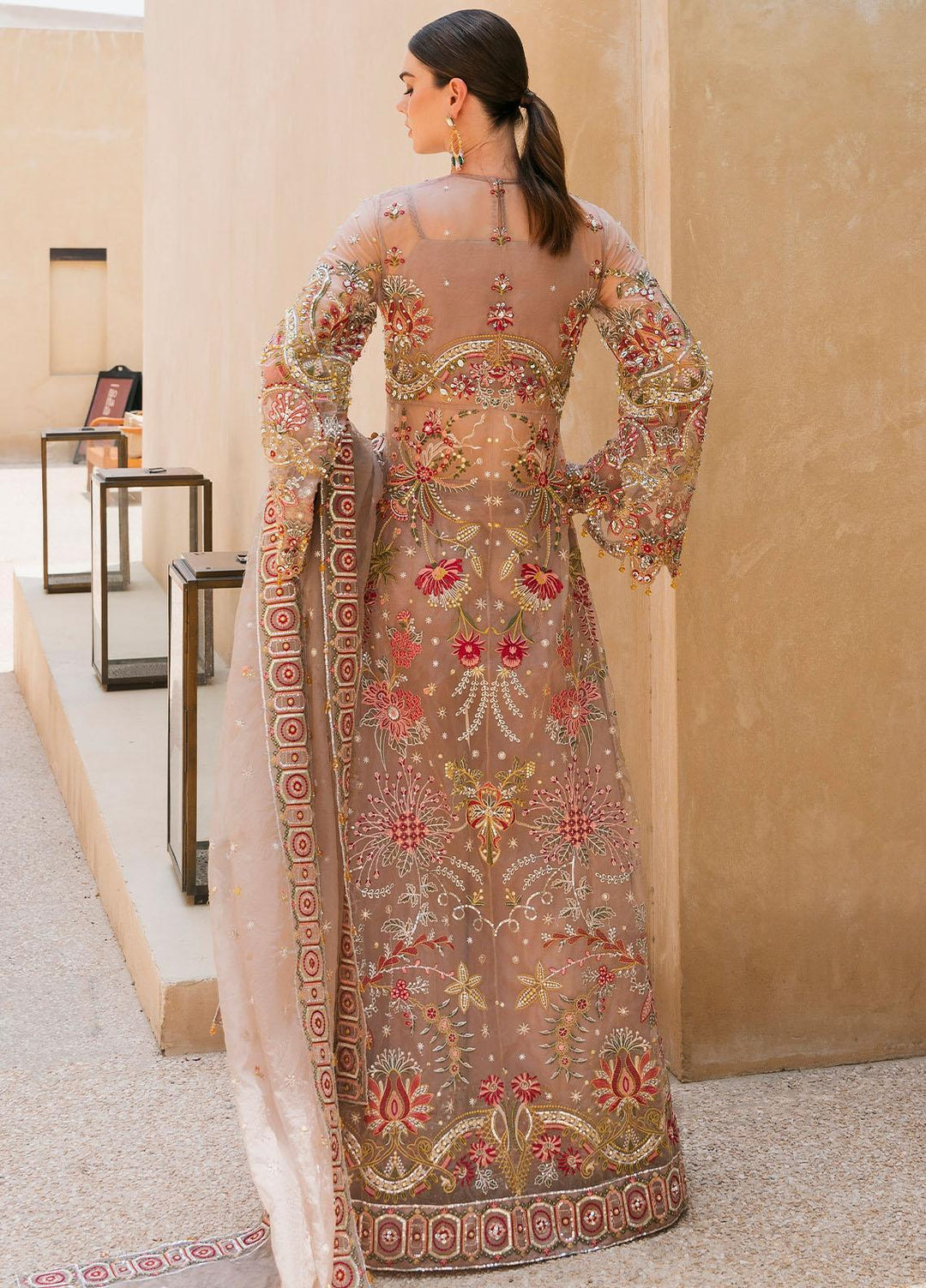 Evara By Elaf Embroidered Organza Suits Unstitched 4 Piece EF23EV EEB-01 Fez - Wedding Collection