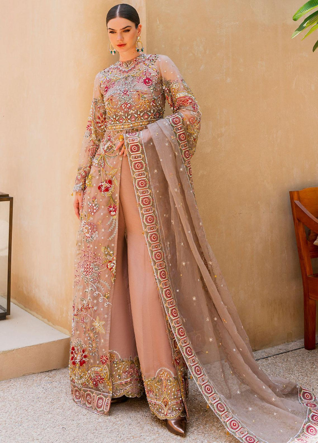 Evara By Elaf Embroidered Organza Suits Unstitched 4 Piece EF23EV EEB-01 Fez - Wedding Collection