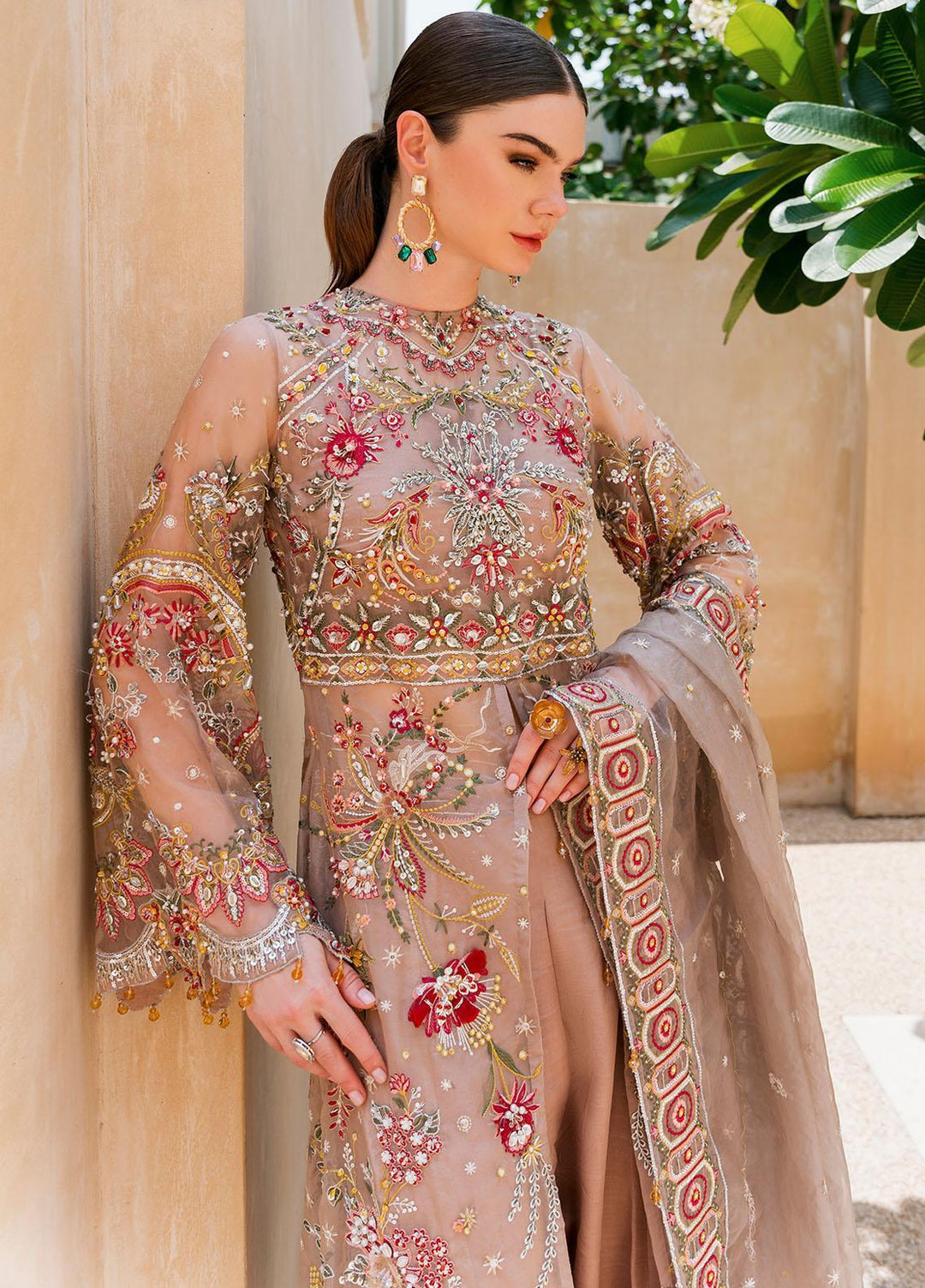 Evara By Elaf Embroidered Organza Suits Unstitched 4 Piece EF23EV EEB-01 Fez - Wedding Collection