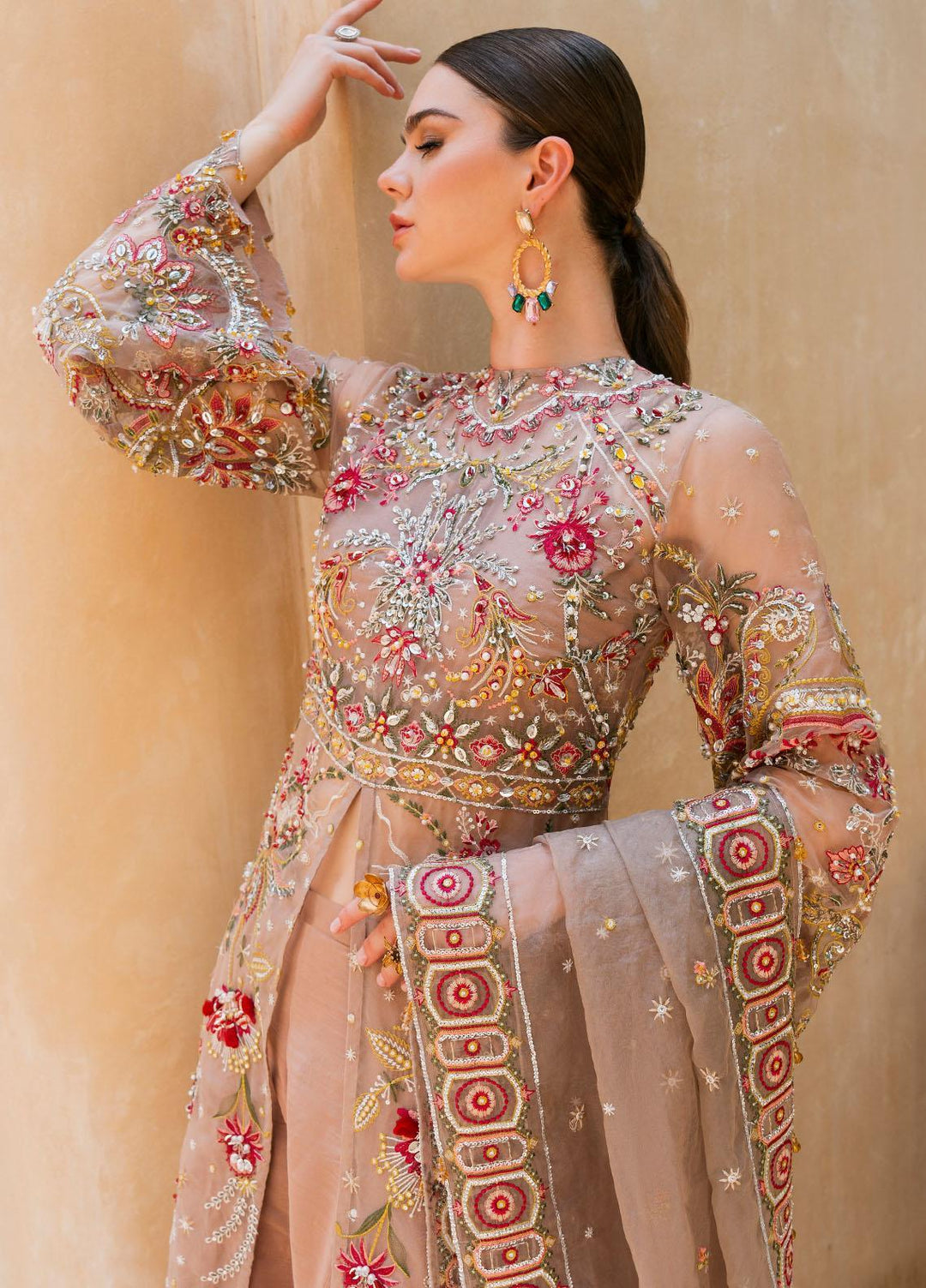Evara By Elaf Embroidered Organza Suits Unstitched 4 Piece EF23EV EEB-01 Fez - Wedding Collection